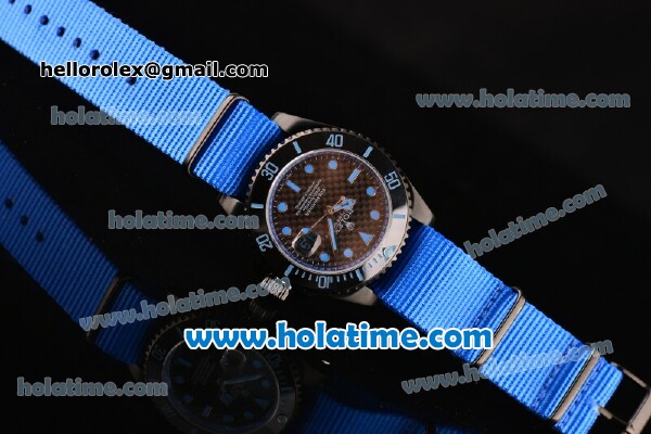 Rolex Submariner Asia 2813 Automatic PVD Case with Carbon Fiber Dial and Dark Blue Nylon Strap - Click Image to Close